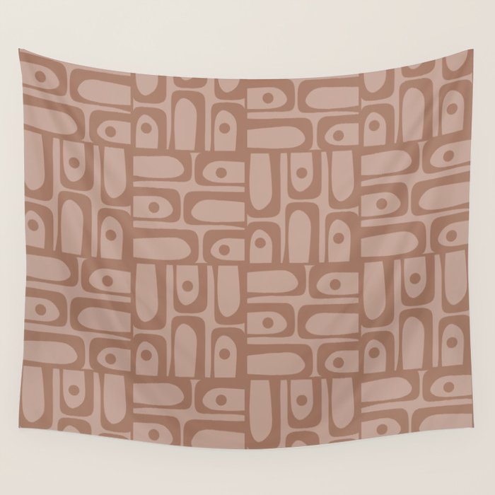 Mid Century Modern Piquet Abstract Multi Geometric Pattern in Mocha Brown Monochrome Wall Tapestry Gallery Image 4