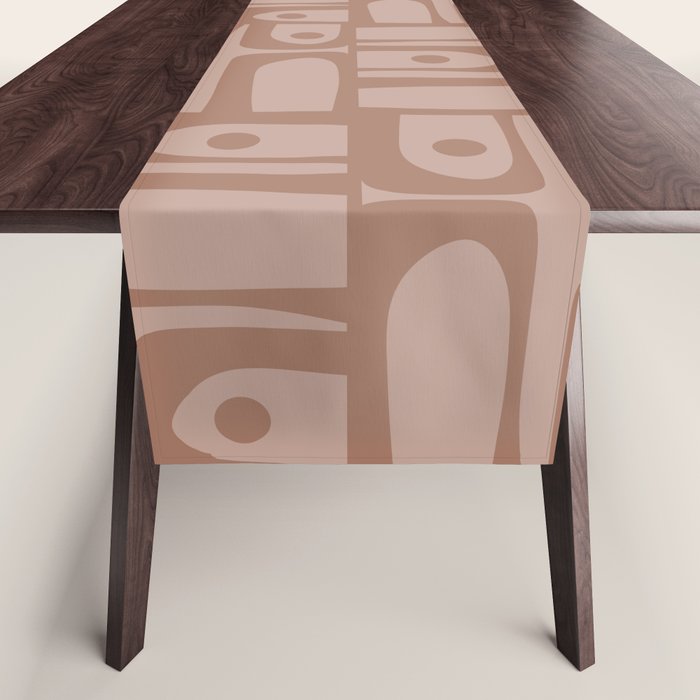 Mid Century Modern Piquet Abstract Multi Geometric Pattern in Mocha Brown Monochrome Table Runner Gallery Image 1