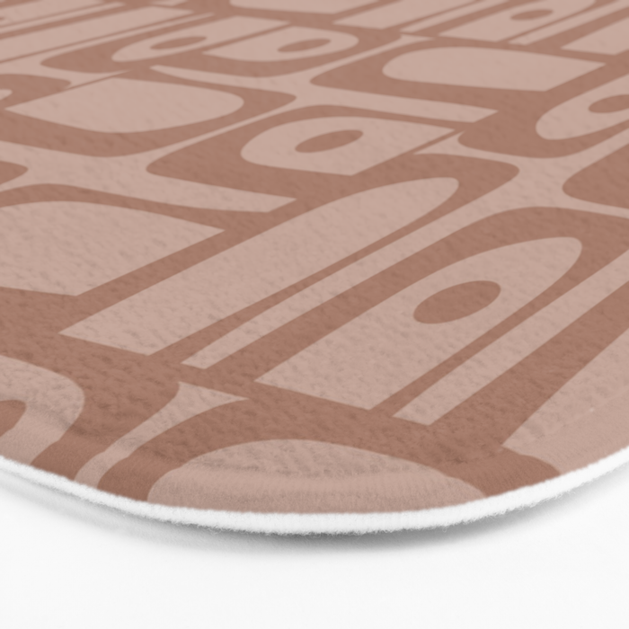 Mid Century Modern Piquet Abstract Multi Geometric Pattern in Mocha Brown Monochrome Bath Mat Gallery Image 3