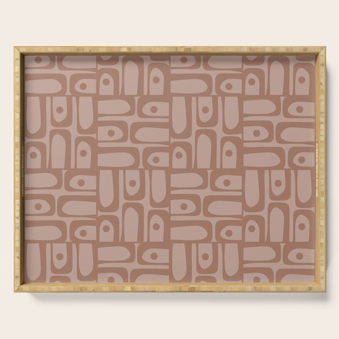 Mid Century Modern Piquet Abstract Multi Geometric Pattern in Mocha Brown Monochrome Serving Tray Gallery Image 1