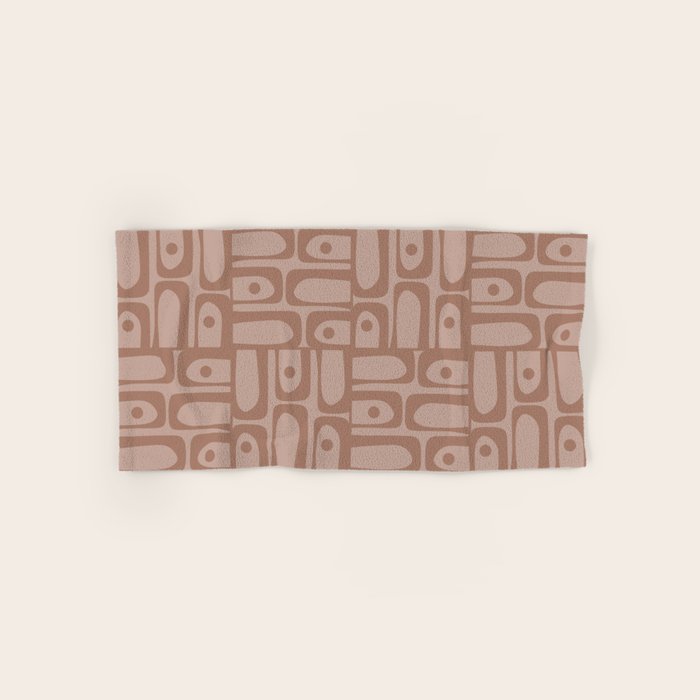 Mid Century Modern Piquet Abstract Multi Geometric Pattern in Mocha Brown Monochrome Bath Towel Gallery Image 1