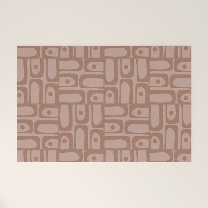 Mid Century Modern Piquet Abstract Multi Geometric Pattern in Mocha Brown Monochrome Welcome Mat Gallery Image 1