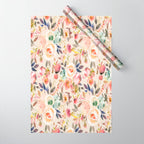 Hand painted ivory pink brown watercolor country floral Wrapping Paper Gallery Image 1