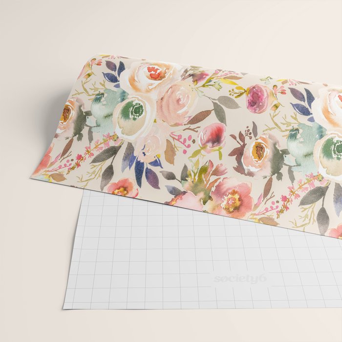 Hand painted ivory pink brown watercolor country floral Wrapping Paper Gallery Image 2