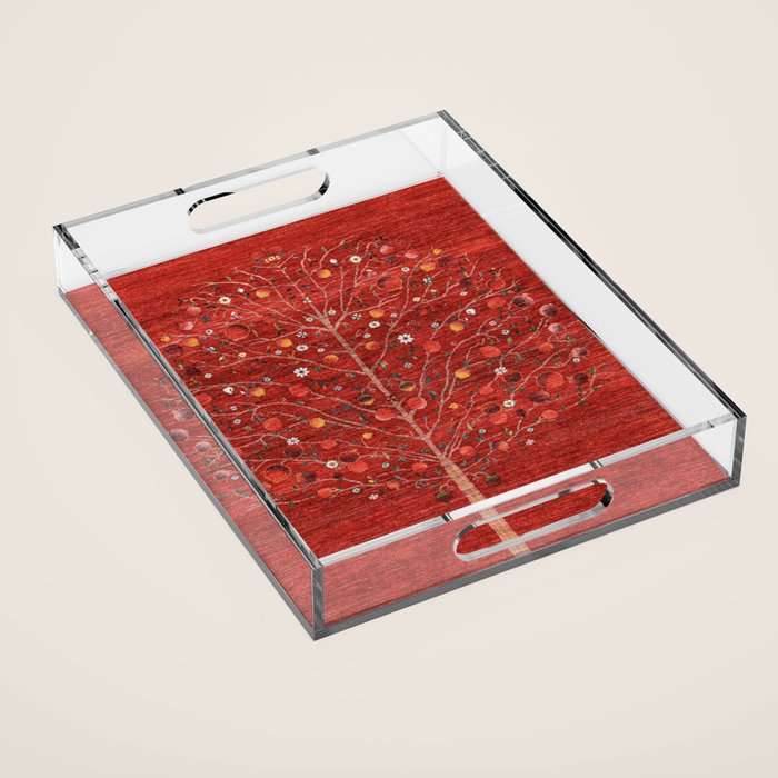 Pomegranate Tree Antique Persian Rug Pattern Acrylic Tray Gallery Image 1