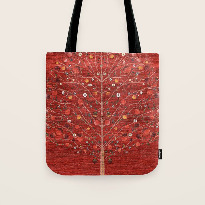 Pomegranate Tree Antique Persian Rug Pattern Tote Bag Gallery Image 1