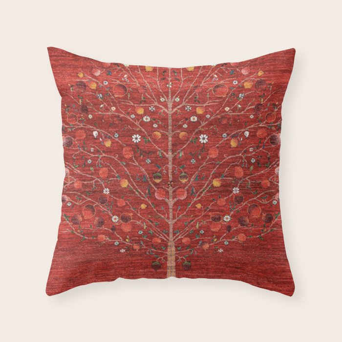 Pomegranate Tree Antique Persian Rug Pattern Throw Pillow Gallery Image 1