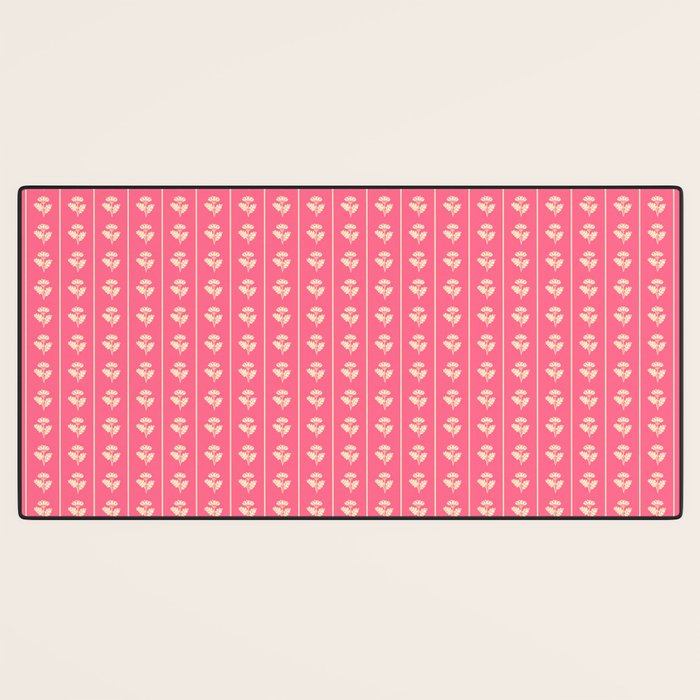 Cozy Vintage Cottage Flowers and Stripes Pattern in Pink Punch and Cream Desk Mat Gallery Image 3