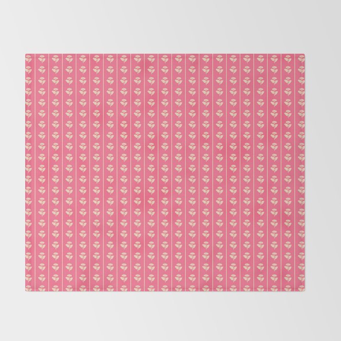 Cozy Vintage Cottage Flowers and Stripes Pattern in Pink Punch and Cream Throw Blanket Gallery Image 2