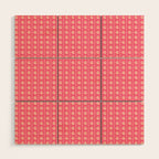 Cozy Vintage Cottage Flowers and Stripes Pattern in Pink Punch and Cream Wood Wall Art Gallery Image 1