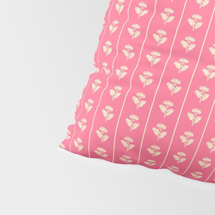 Cozy Vintage Cottage Flowers and Stripes Pattern in Pink Punch and Cream Pillow Sham Gallery Image 4