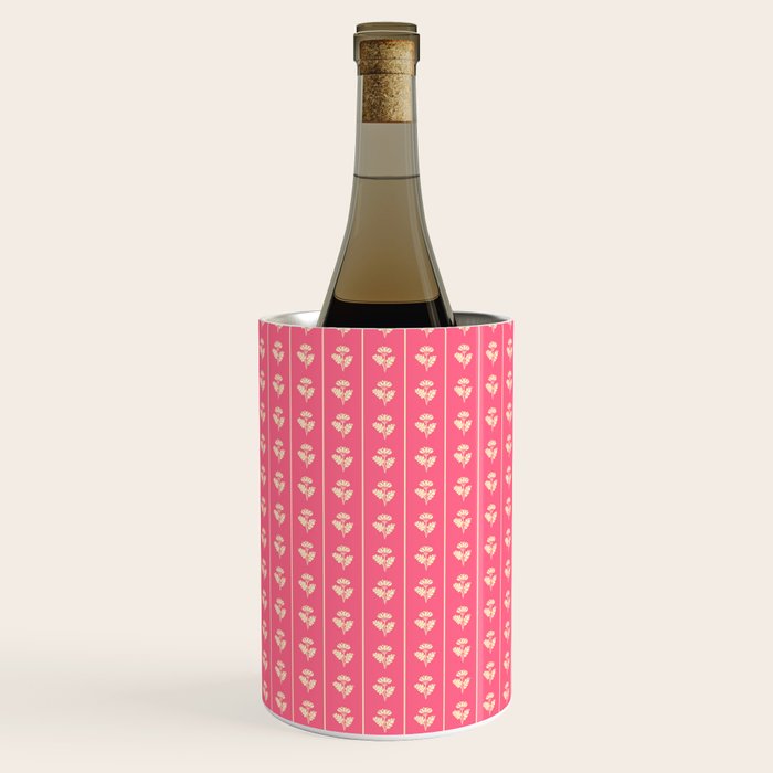 Cozy Vintage Cottage Flowers and Stripes Pattern in Pink Punch and Cream Wine Chiller Gallery Image 1