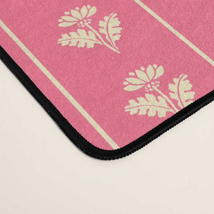 Cozy Vintage Cottage Flowers and Stripes Pattern in Pink Punch and Cream Desk Mat Gallery Image 4