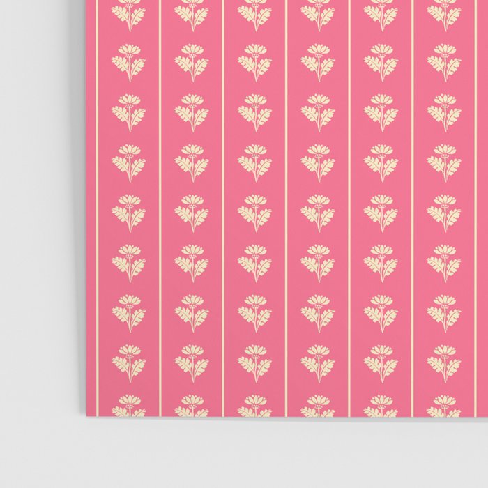 Cozy Vintage Cottage Flowers and Stripes Pattern in Pink Punch and Cream Poster Gallery Image 3