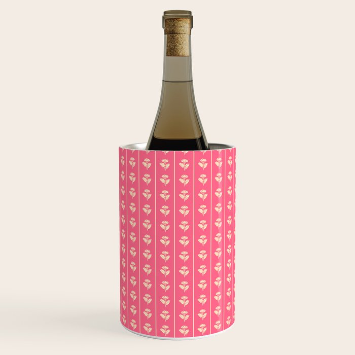 Cozy Vintage Cottage Flowers and Stripes Pattern in Pink Punch and Cream Wine Chiller Gallery Image 2