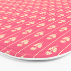 Cozy Vintage Cottage Flowers and Stripes Pattern in Pink Punch and Cream Bath Mat Gallery Image 3
