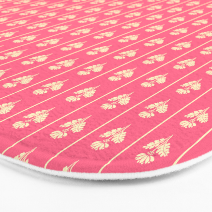 Cozy Vintage Cottage Flowers and Stripes Pattern in Pink Punch and Cream Bath Mat Gallery Image 3
