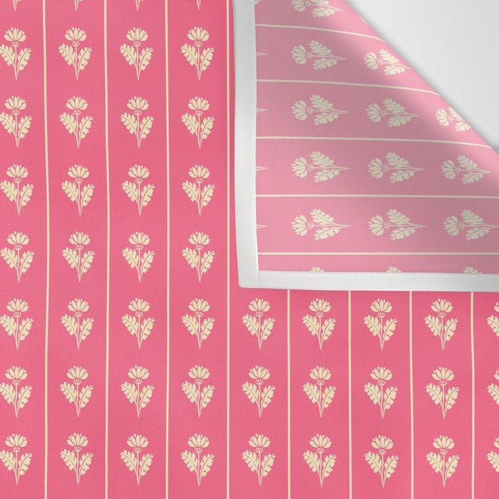 Cozy Vintage Cottage Flowers and Stripes Pattern in Pink Punch and Cream Wall Tapestry Gallery Image 3