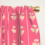 Cozy Vintage Cottage Flowers and Stripes Pattern in Pink Punch and Cream Window Curtain Gallery Image 2