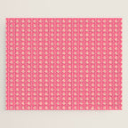 Cozy Vintage Cottage Flowers and Stripes Pattern in Pink Punch and Cream Jigsaw Puzzle Gallery Image 1
