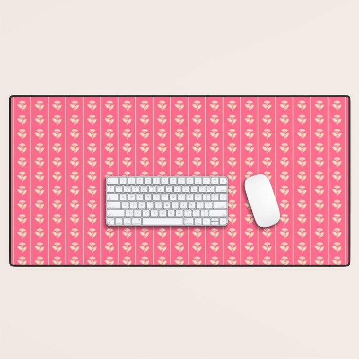 Cozy Vintage Cottage Flowers and Stripes Pattern in Pink Punch and Cream Desk Mat Gallery Image 1