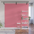 Cozy Vintage Cottage Flowers and Stripes Pattern in Pink Punch and Cream Wall Mural Gallery Image 1