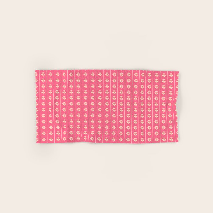 Cozy Vintage Cottage Flowers and Stripes Pattern in Pink Punch and Cream Bath Towel Gallery Image 1