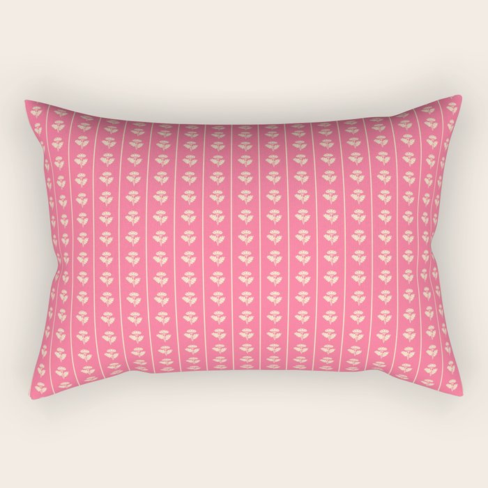 Cozy Vintage Cottage Flowers and Stripes Pattern in Pink Punch and Cream Rectangular Pillow Gallery Image 1