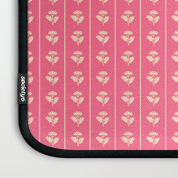 Cozy Vintage Cottage Flowers and Stripes Pattern in Pink Punch and Cream Laptop Sleeve Gallery Image 3