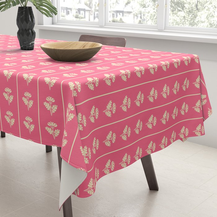 Cozy Vintage Cottage Flowers and Stripes Pattern in Pink Punch and Cream Tablecloth Gallery Image 3
