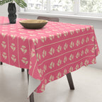 Cozy Vintage Cottage Flowers and Stripes Pattern in Pink Punch and Cream Tablecloth Gallery Image 3