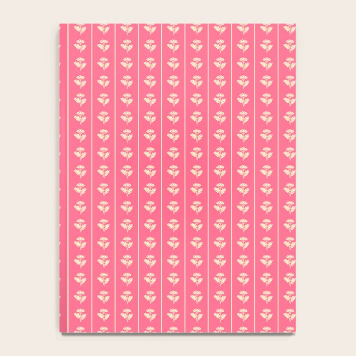 Cozy Vintage Cottage Flowers and Stripes Pattern in Pink Punch and Cream Notebook Gallery Image 4