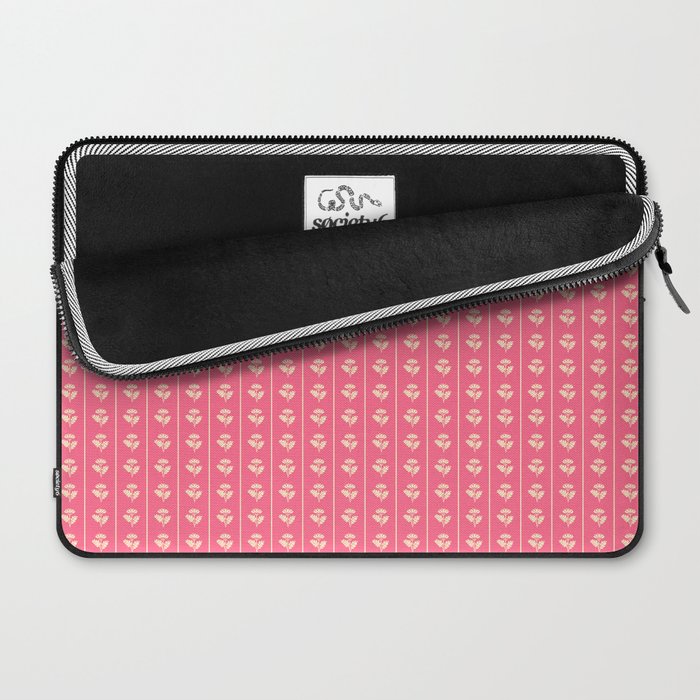 Cozy Vintage Cottage Flowers and Stripes Pattern in Pink Punch and Cream Laptop Sleeve Gallery Image 2
