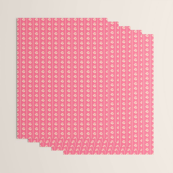 Cozy Vintage Cottage Flowers and Stripes Pattern in Pink Punch and Cream Wrapping Paper Gallery Image 3