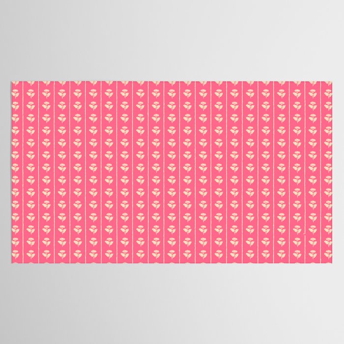 Cozy Vintage Cottage Flowers and Stripes Pattern in Pink Punch and Cream Tablecloth Gallery Image 2