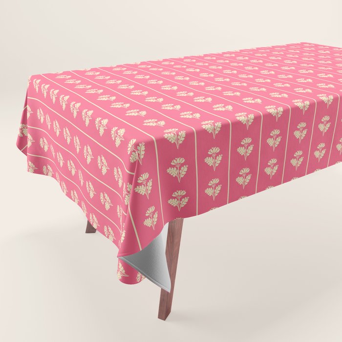 Cozy Vintage Cottage Flowers and Stripes Pattern in Pink Punch and Cream Tablecloth Gallery Image 1