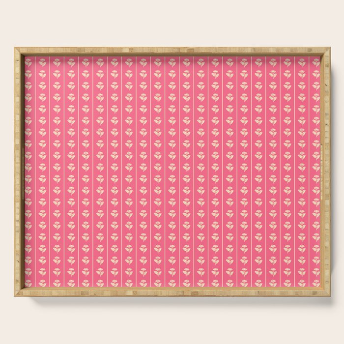 Cozy Vintage Cottage Flowers and Stripes Pattern in Pink Punch and Cream Serving Tray Gallery Image 1