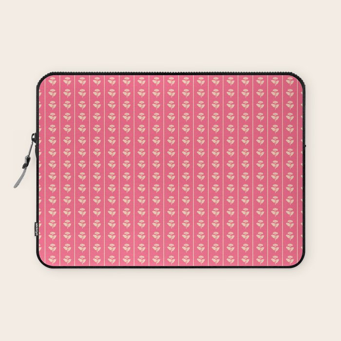 Cozy Vintage Cottage Flowers and Stripes Pattern in Pink Punch and Cream Laptop Sleeve Gallery Image 1