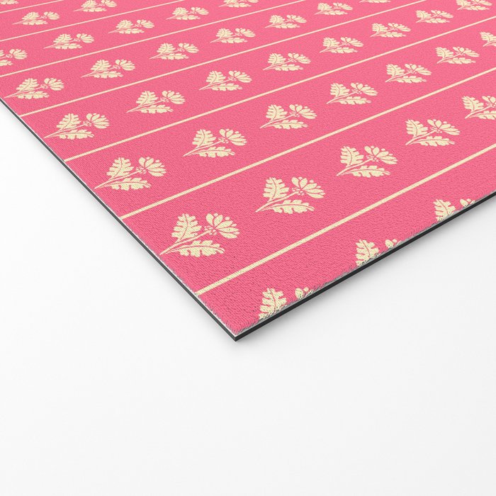 Cozy Vintage Cottage Flowers and Stripes Pattern in Pink Punch and Cream Welcome Mat Gallery Image 2