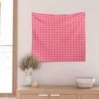 Cozy Vintage Cottage Flowers and Stripes Pattern in Pink Punch and Cream Wall Tapestry Gallery Image 2