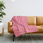 Cozy Vintage Cottage Flowers and Stripes Pattern in Pink Punch and Cream Throw Blanket Gallery Image 1