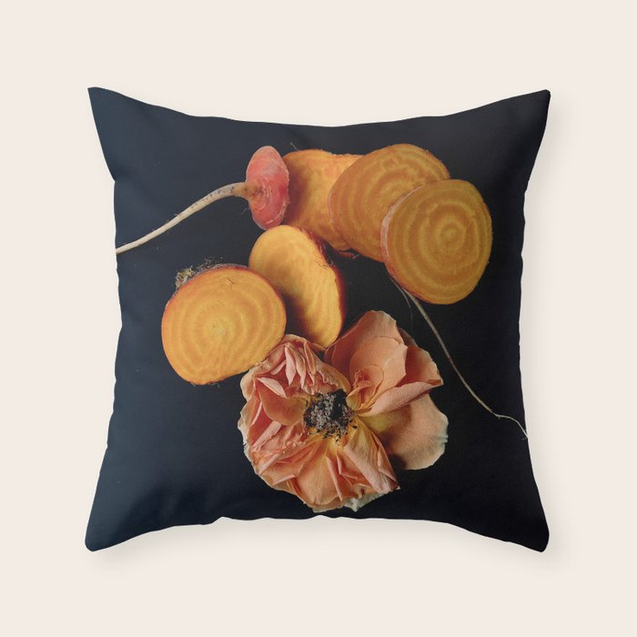 Moody Orange Beets and Rose Throw Pillow Gallery Image 1