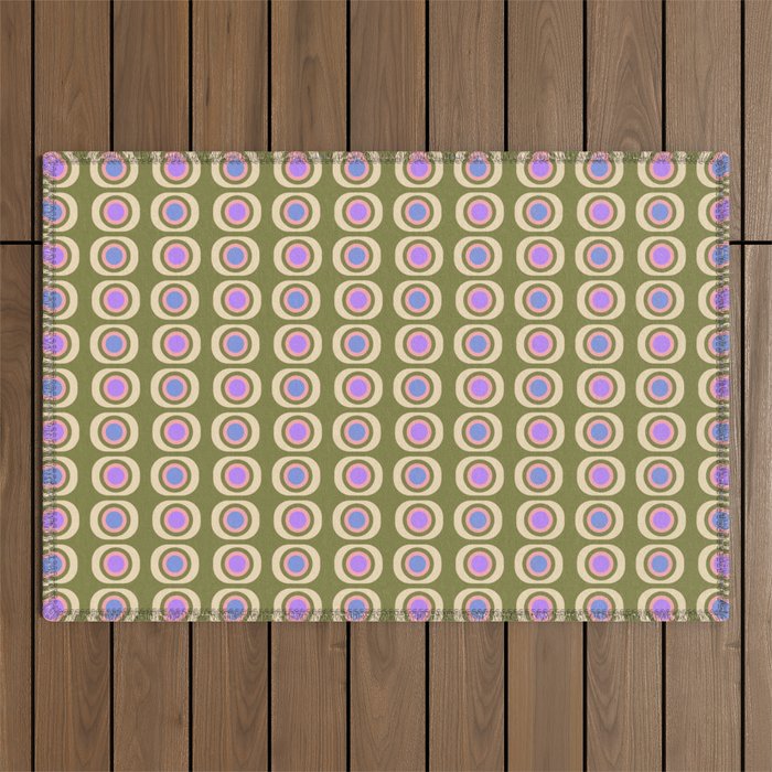 Mid-century Modern Pattern - Olive, Pink and Blue Outdoor Rug Gallery Image 1