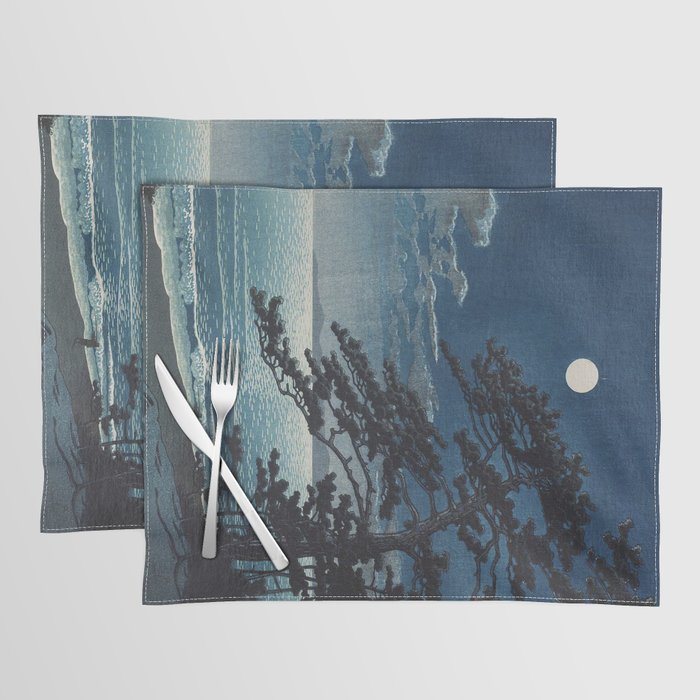 Spring Moon At Ninomiya Beach by Hasui Kawase å·ç¬ å·´æ°´ Placemat Gallery Image 1