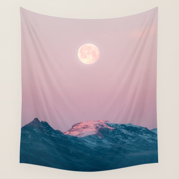 Moon and the Mountains - Landscape Photography Wall Tapestry Gallery Image 4
