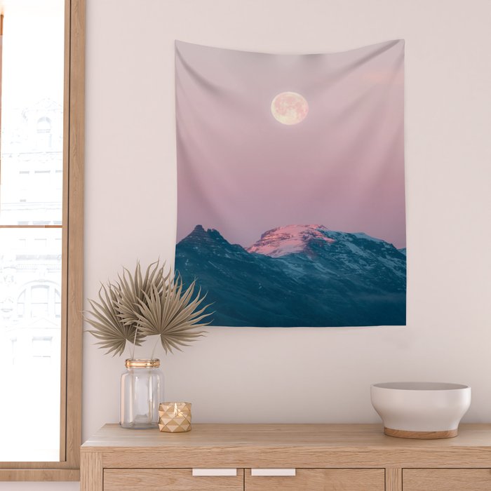 Moon and the Mountains - Landscape Photography Wall Tapestry Gallery Image 2