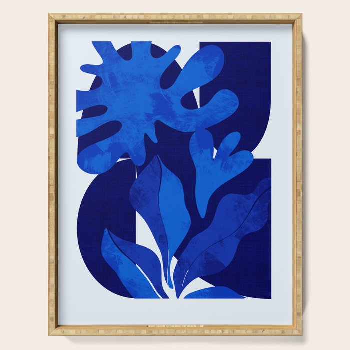 Matisse geometric shapes in blue hues Serving Tray Gallery Image 1