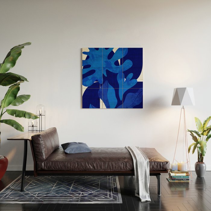 Matisse geometric shapes in blue hues Wood Wall Art Gallery Image 2
