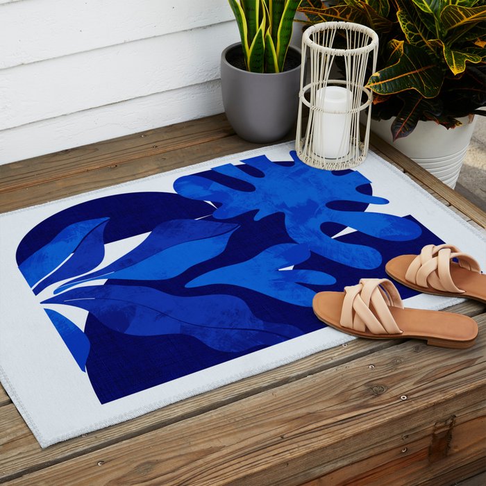 Matisse geometric shapes in blue hues Outdoor Rug Gallery Image 2