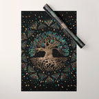 Tree of life -Yggdrasil Golden and Marble ornament Wrapping Paper Gallery Image 1